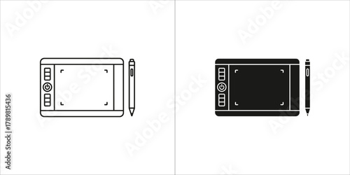 Graphic tablet with pen, digital art tool for designers