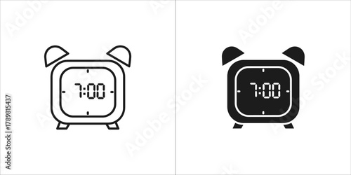 Two alarm clock icons, one outline and one filled, showing 700