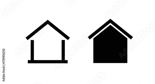 Outline and solid house shapes, home or real estate concept