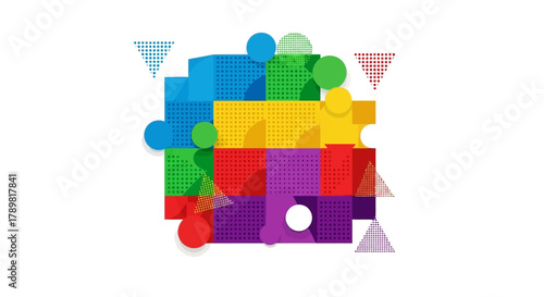 Colorful Jigsaw Puzzle Pieces Assembled Together.