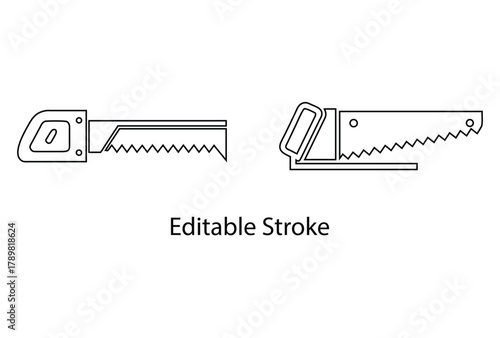 hand saw vector editable stroke icon set, wood cutter vector, carpentry tools line icon vector illustration