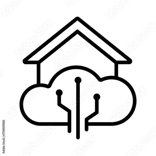 Outline smart house connected cloud IoT line art
