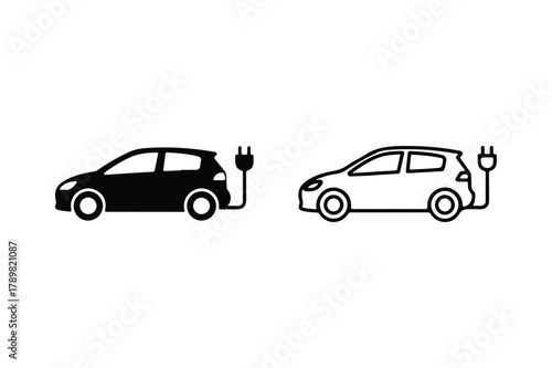 Electric Car Silhouette and Outline Icon