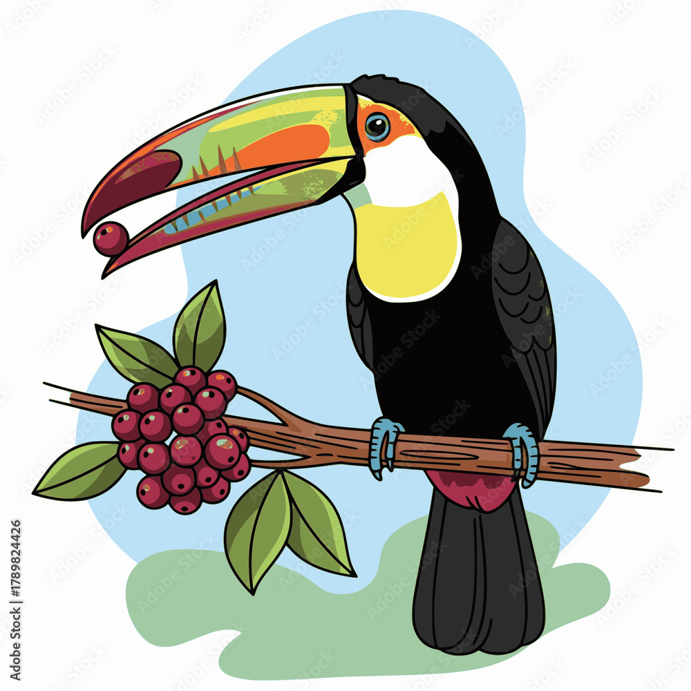 Naklejka premium Colorful toucan on a branch