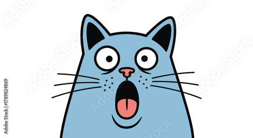 A cartoon blue cat with wide-open eyes and mouth expressing surprise or shock against a white background.
