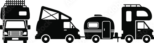 Family adventure awaits with vintage RVs and camper silhouettes