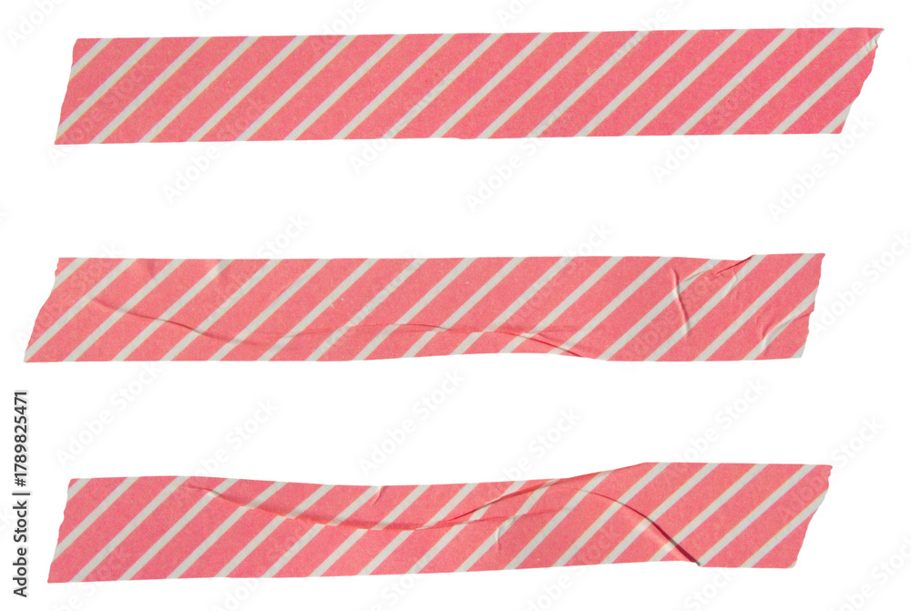 Fototapeta premium Set of ripped torn striped red adhesive tape on transparent background, washi tape design element