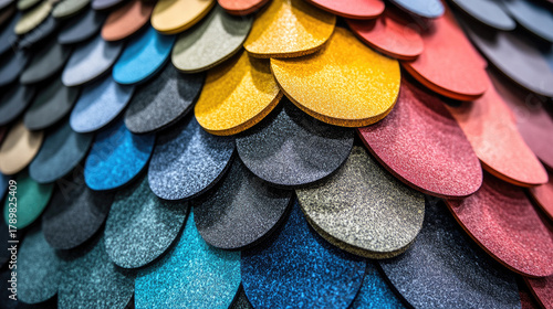 Wallpaper Mural display of roof shingles in multiple colors inside modern construction store interior, organized retail showroom Torontodigital.ca