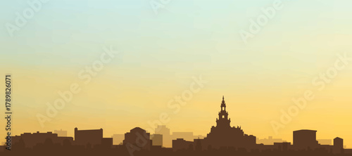 Panoramic poster of the city skyline with misty background buildings, hills sunrise, sunset and clouds of HAMBURG, GERMANY
