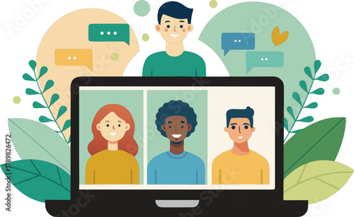 Diverse group of people connecting and communicating online through video call