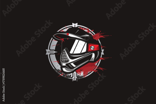 Paintball helmet with crosshair vector badge logo template