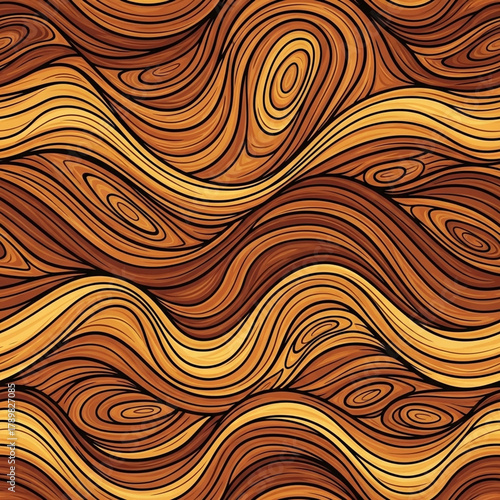 Abstract Wood Grain Pattern with Wavy Lines and Organic Shapes.