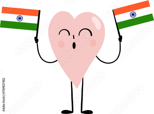 illustration of heart cartoon character with India flags