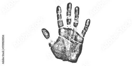 Human handprint ink texture palm print detailed on white background isolated on white background