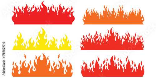 Collection of stylized flame graphics in red, orange, and yellow