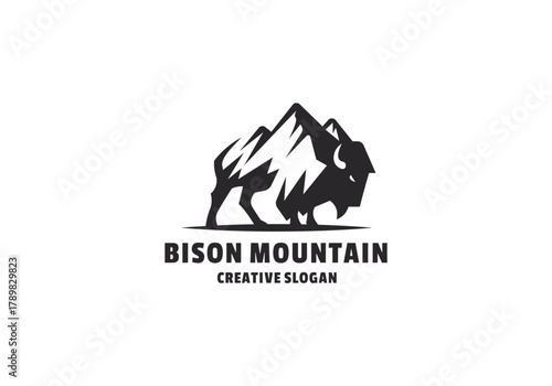 Mountain Bison Sign Silhouette logo icon, Outdoor Template Vector Illustration Design