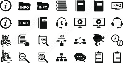 Info Design Elements, Manual, Guide, Faq, Folder, Document, Chatbot Icons Set