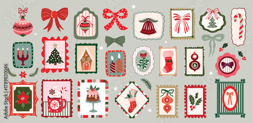 Christmas elements collection in retro style, seasonal stamp, holiday design