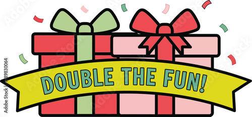 Get twice the joy with these vibrant presents and cheerful banner