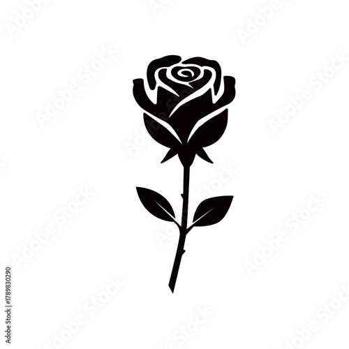Minimalist Black and White Rose Flower Icon Vector Graphic