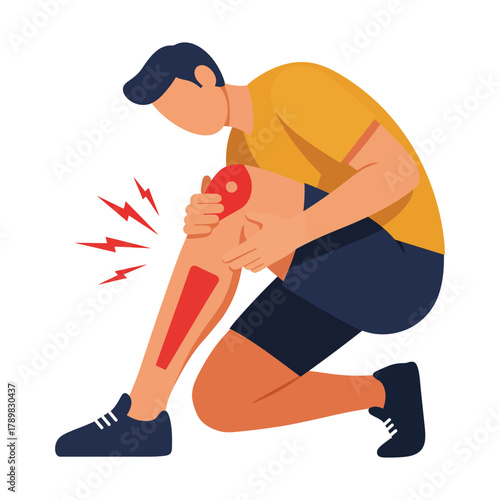 Man suffering from knee pain and leg injury while exercising