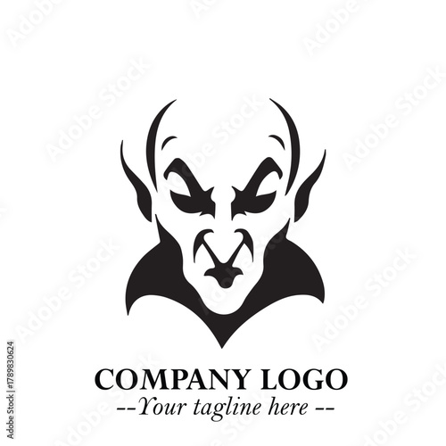 Head of Vampire Logo Symbol in Black on the White Background with Gothic Horror Vector Design