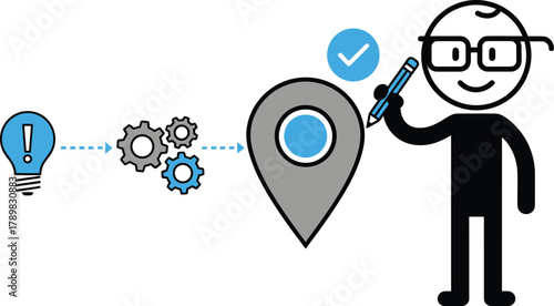 Creative problem solving process with location pinpoint success icon