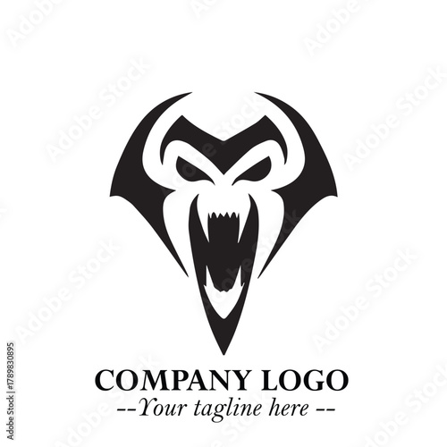 Head of Vampire Logo Symbol in Black on the White Background with Gothic Horror Vector Design