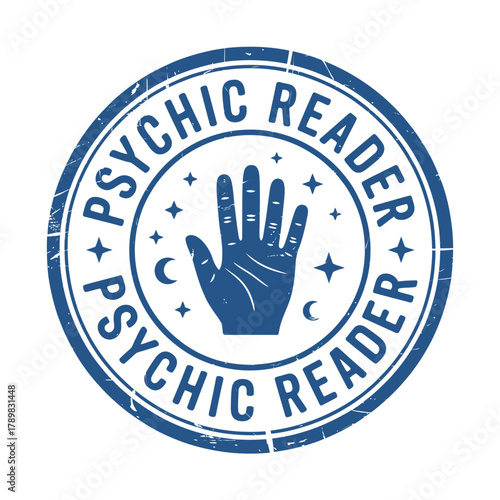 Mystical psychic reader emblem with hand and celestial icons
