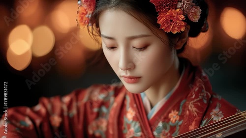 Classical Elegance of Tang Dynasty Lady Playing Qin