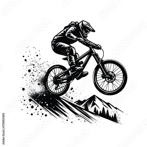 Mountain Bike Illustration Riders Performing Jumps