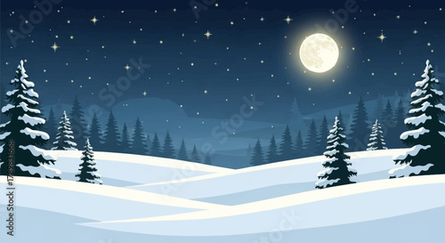 Christmas snow forest with pine trees