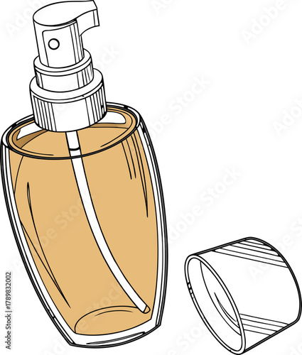 Isolated vector mockup of amber glass spray bottle representing body mist, perfume, or skincare product packaging design.