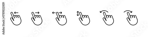Swipe icon set. Hand gesture slide vector set. Slide left right finger icon set.