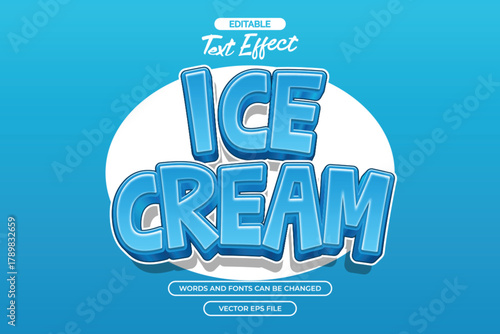 Ice cream editable text effect with blue cartoon text style