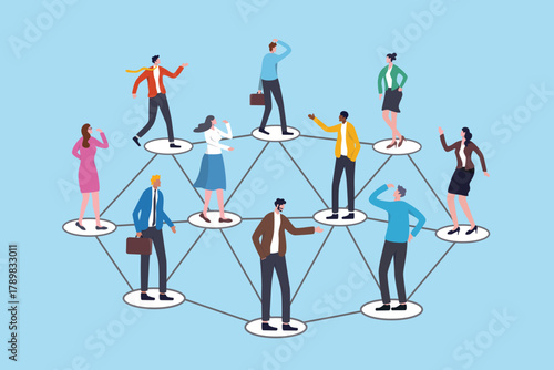 Networking or community for work connection, social network communication group, team organization link together, global or company hierarchy, business people connect together as career networking.