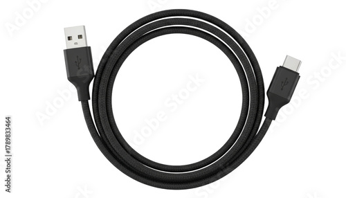 Black USB-A to USB-C Data Cable PNG