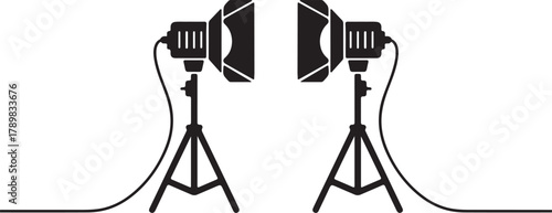 Studio Lights Silhouette Set Photography Equipment Vector Illustration