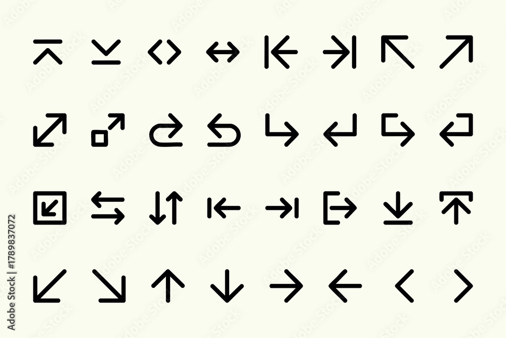 Fototapeta premium Black Linear Arrow Icons Set Outline Direction Symbols Vector Collection for Web and Mobile Design