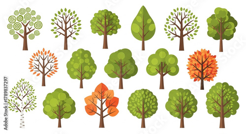 Diverse Flat Design Tree Icons Collection.