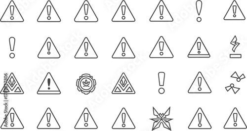 Linear Style Alert, Error, Warning, and Danger Icons on a White Background