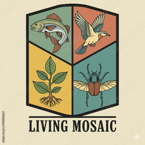 Vintage Wildlife and Biodiversity Mosaic Badge