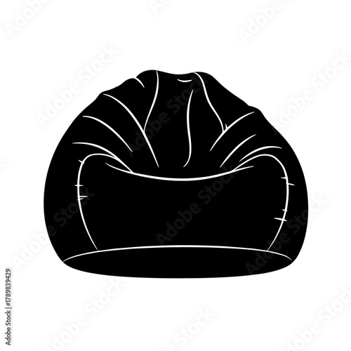 Black bean bag chair in simple design with soft texture  