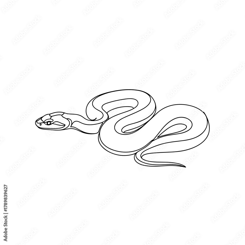 Naklejka premium Black outline drawing of a snake on white background 