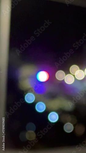 Police lights in blur, accident with police, blurred frame with a police car. Police patrol car with flashing special signal rushes along road. High quality 4k footage