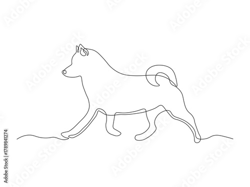 Abstract husky Dog, laika. continuous single one line art hand drawing sketch, logo on white background