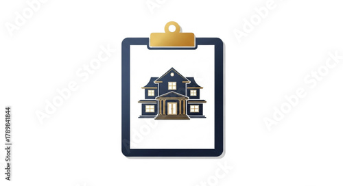 Elegant house on clipboard for real estate listings and property management solutions, perfect for appraisals, inspections, and home sales promotions