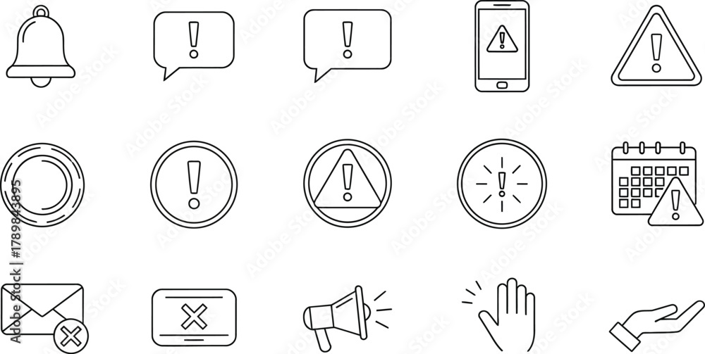 Fototapeta premium Notification Icons Set with Bell, Speech Bubbles, Warning Signs, and Hand on Transparent