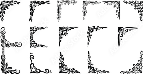 Ornament Corner Set with Floral Design Elements on White BackgroundDecorative Flourishes