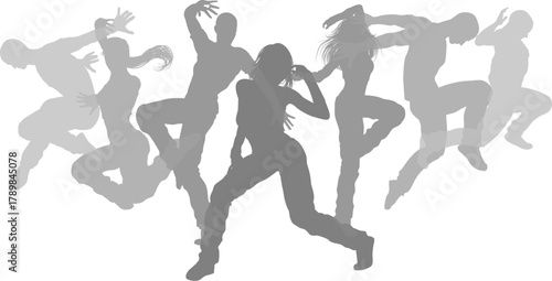 Street dancers dancing silhouette hip hop dance silhouettes poses set